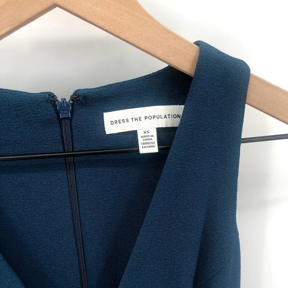 DRESS THE POPULATION Catalina Peacock Blue Fit & Flare Cocktail Dress XS NEW - Picture 3 of 11